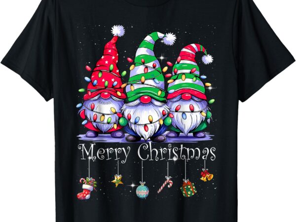 Cute gnomes merry christmas light family gnome xmas matching t-shirt