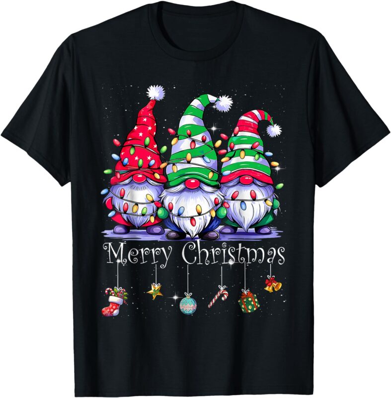 Cute Gnomes Merry Christmas Light Family Gnome Xmas Matching T-Shirt