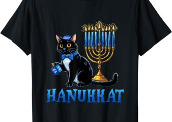 Cute Happy Hanukkah Hanukkat Jewish Cat Menorah Chanukah T-Shirt