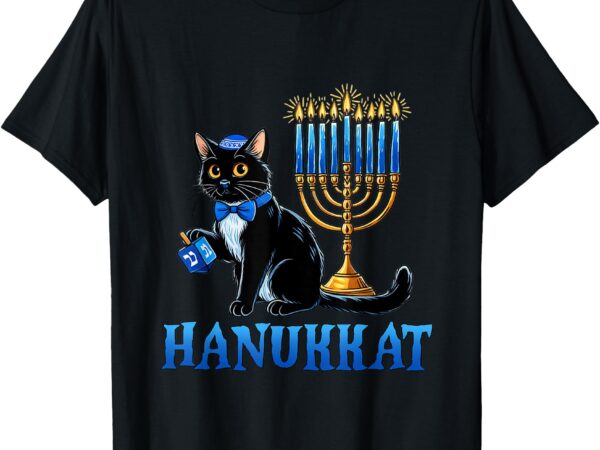 Cute happy hanukkah hanukkat jewish cat menorah chanukah t-shirt