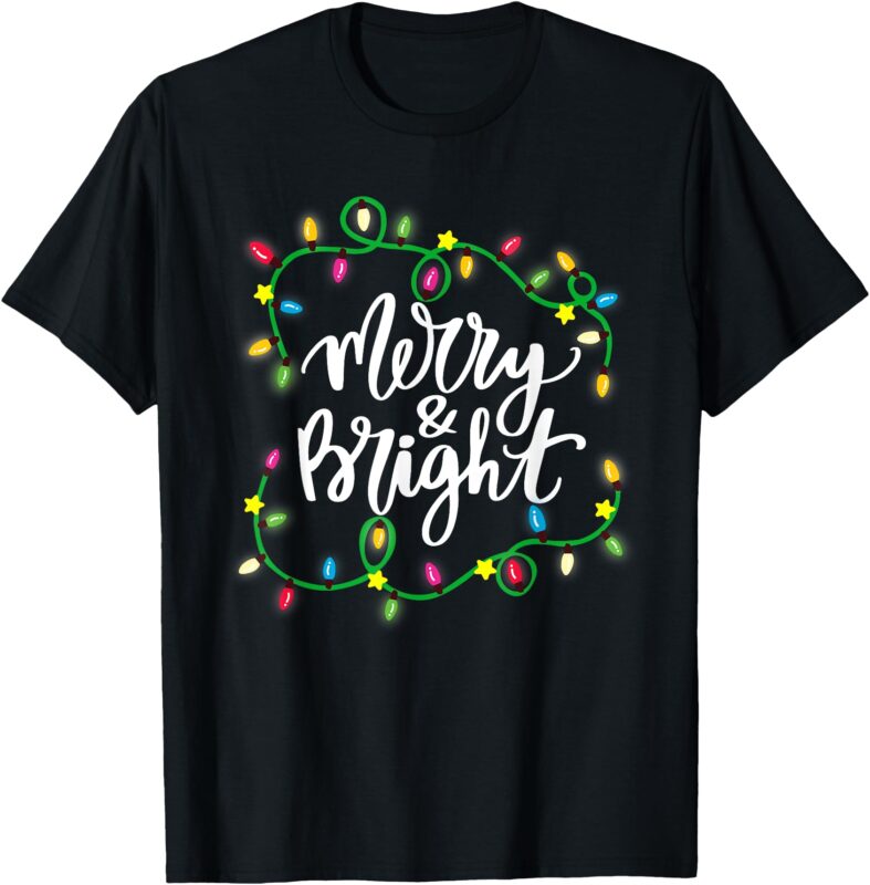 Cute Merry & Bright Christmas Lights Xmas Pjs Men Women Kids T-Shirt