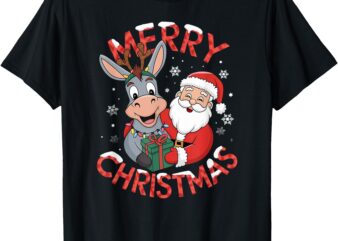 Cute Xmas Donkey Santa on Donkey Christmas T-Shirt