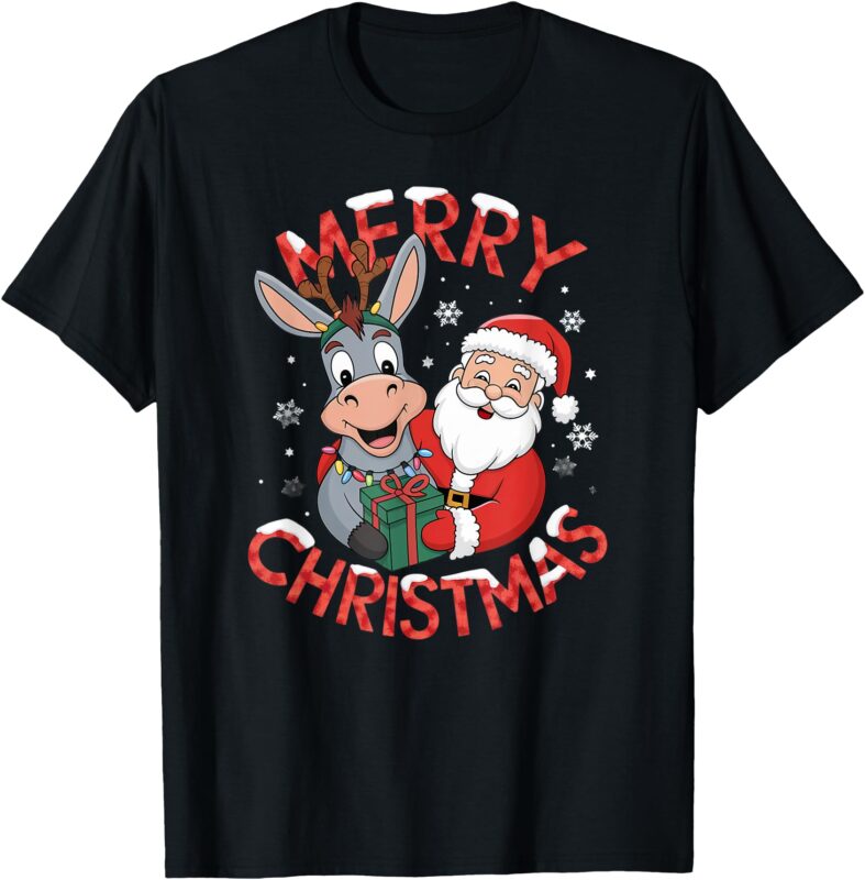 Cute Xmas Donkey Santa on Donkey Christmas T-Shirt