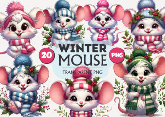 Cute winter mice, Clipart, PNG.