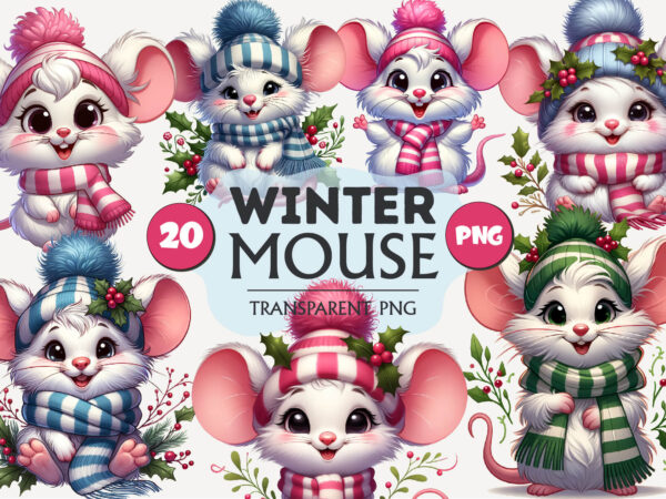 Cute winter mice, clipart, png. t shirt vector file