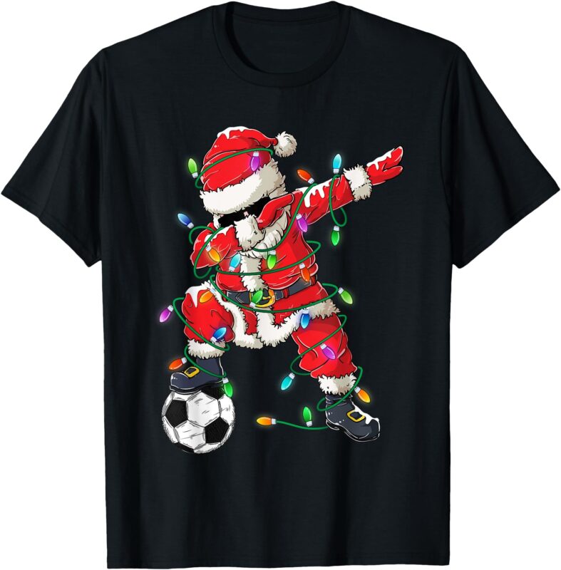 Dabbing Santa Xmas Lights Soccer Christmas Women Men Kids T-Shirt