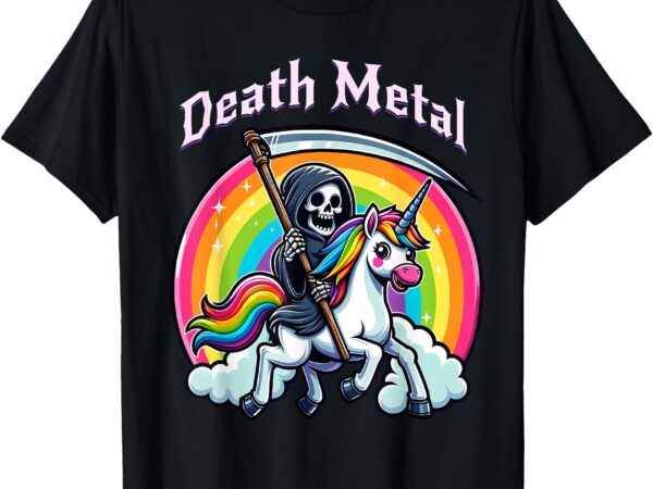 Death metal grim reaper riding a unicorn t-shirt