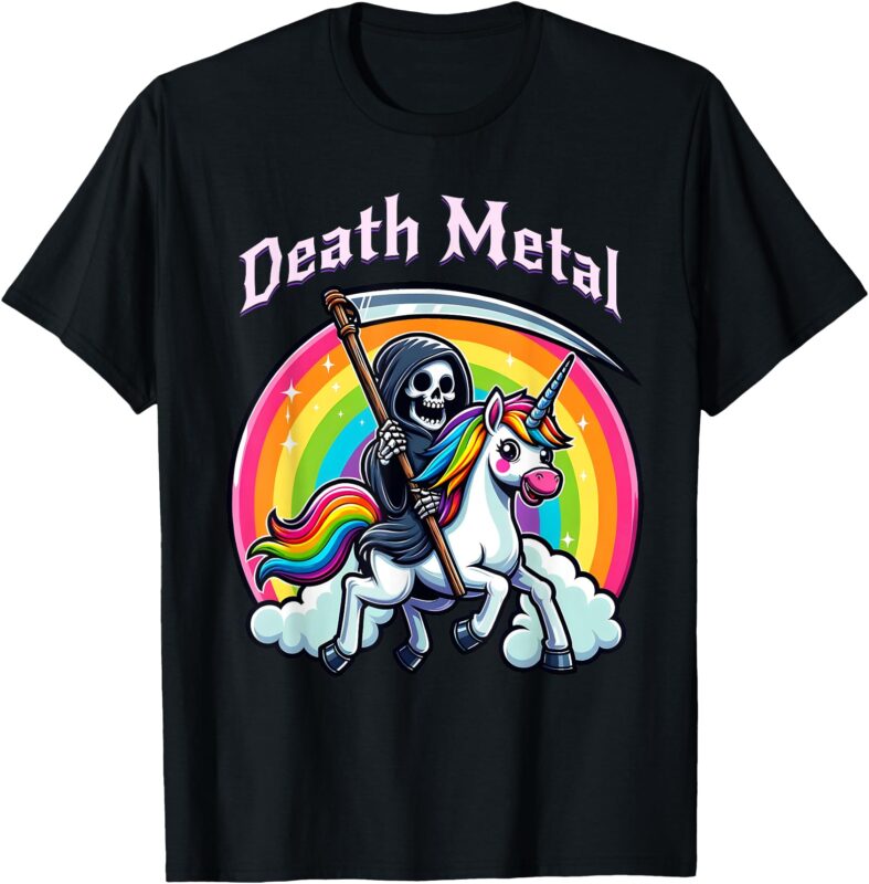 Death Metal Grim Reaper Riding a Unicorn T-Shirt