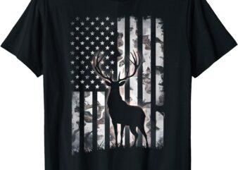 Deer Hunting Camo American Flag Dad Men US Elk Hunting T-Shirt