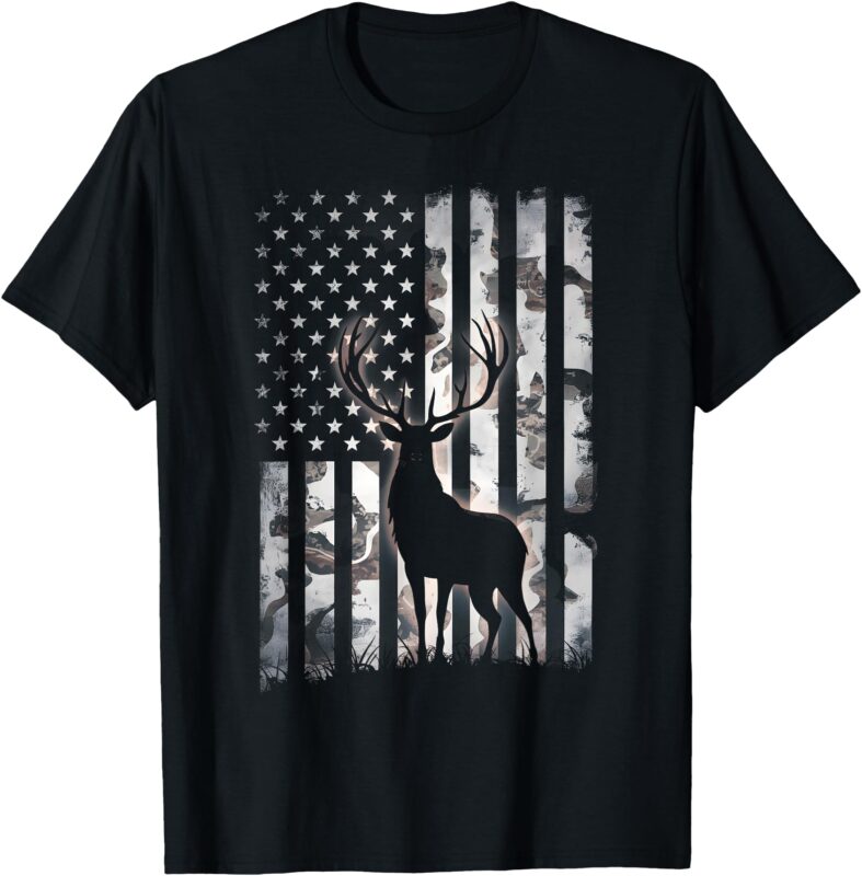 Deer Hunting Camo American Flag Dad Men US Elk Hunting T-Shirt