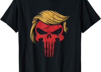 Distressed President Donald Trump Iconic Hair Red Wave Skull T-Shirt