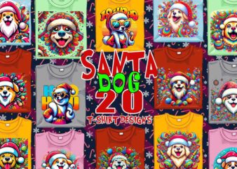 Passion Retro Christmas Dog Santa Claus t-shirt design bundle of 20 design