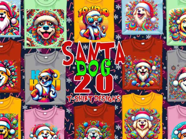 Passion retro christmas dog santa claus t-shirt design bundle of 20 design