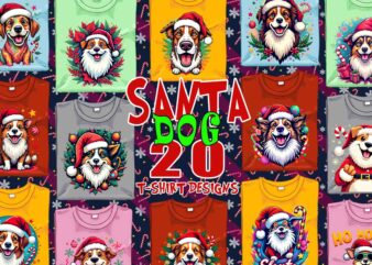 Retro Christmas Dog Santa Claus t-shirt design bundle of 20 designs Bundle