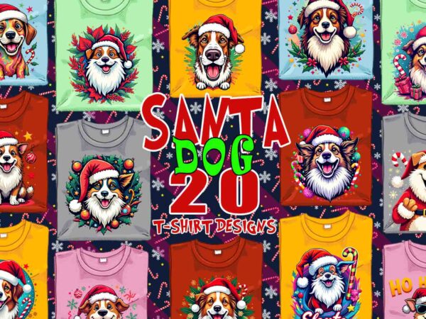 Retro christmas dog santa claus t-shirt design bundle of 20 designs bundle