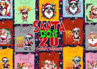 Funny Christmas Dog Santa Claus t-shirt design bundle of 20 designs – download instantly Retro Vintage Bundle