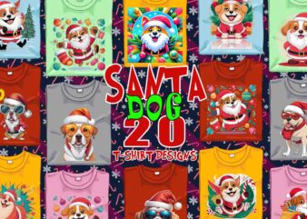 Popular Christmas Dog Santa Claus t-shirt design bundle for POD