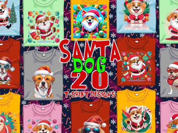 Popular christmas dog santa claus t-shirt design bundle for pod