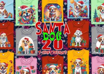 Trendy Christmas Dog Santa Claus t-shirt design bundle of 20 design Bundle