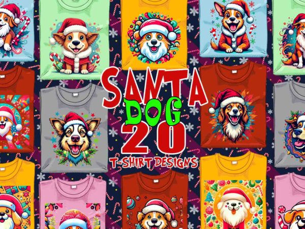 Funny christmas dog santa claus t-shirt design bundle of 20 design