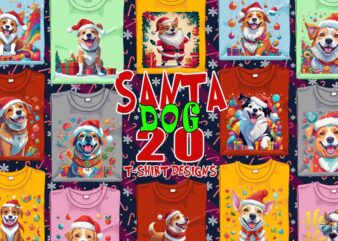 Best Selling Colourful Christmas Dog Santa Claus t-shirt design bundle