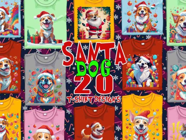 Best selling colourful christmas dog santa claus t-shirt design bundle