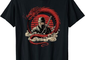 Dragon’s Shadow_ Fierce Ninja Warrior Vintage Design T-Shirt