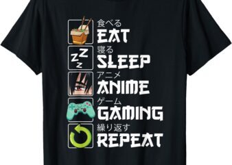 Eat Sleep Anime Gaming Repeat Kawaii Otaku Anime Manga T-Shirt