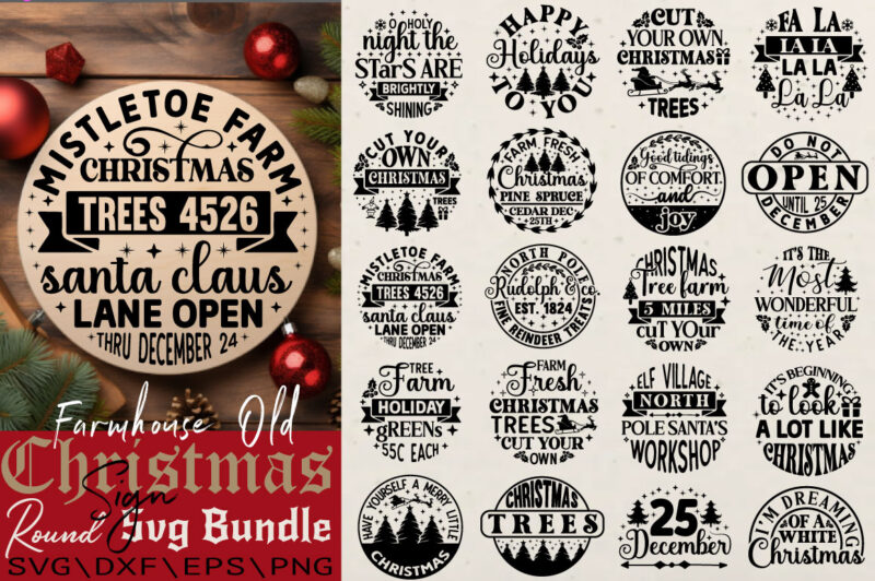 Farmhouse Old Christmas Sign T-shirt Bundle Farmhouse Old Christmas Sign SVG Bundle