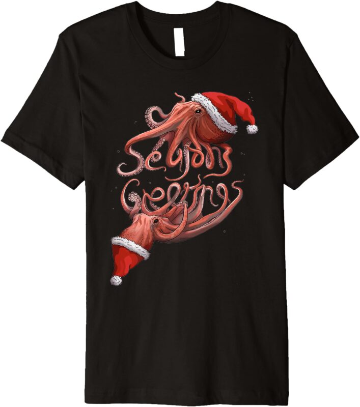 Festive chrismast Octopus Greeting Premium T-Shirt