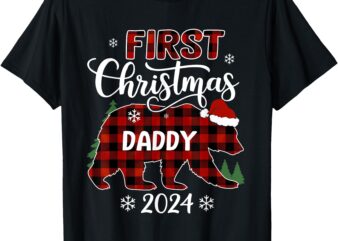 First Christmas Daddy Buffalo Plaid Bear Christmas Party T-Shirt