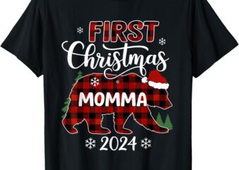 First Christmas Momma Buffalo Plaid Bear Christmas Party T-Shirt