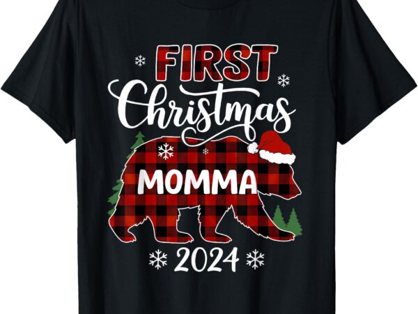 First christmas momma buffalo plaid bear christmas party t-shirt