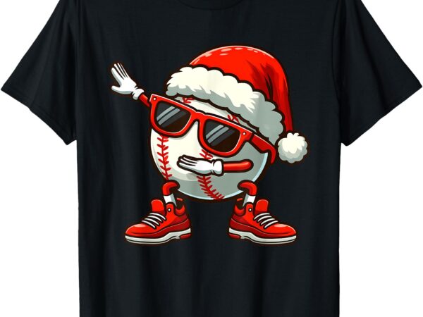 Funny baseball ball santa hat dabbing xmas pajamas players t-shirt