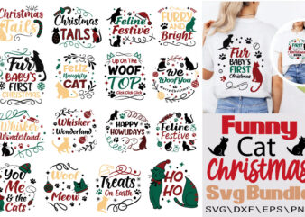 Funny Cat Christmas T-shirt Bundle Funny Cat Christmas Svg Bundle