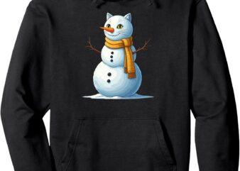 Funny Cat Snowman Scarf Christmas Womens Mens Kids Pullover Hoodie