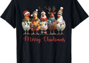 Funny Chicken Merry Chickmas Christmas Lights Farm Animal T-Shirt