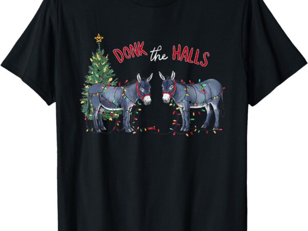 Funny christmas donkeys tangled in christmas lights t-shirt