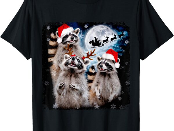 Funny christmas moon howling raccoon xmas men, women, kid t-shirt