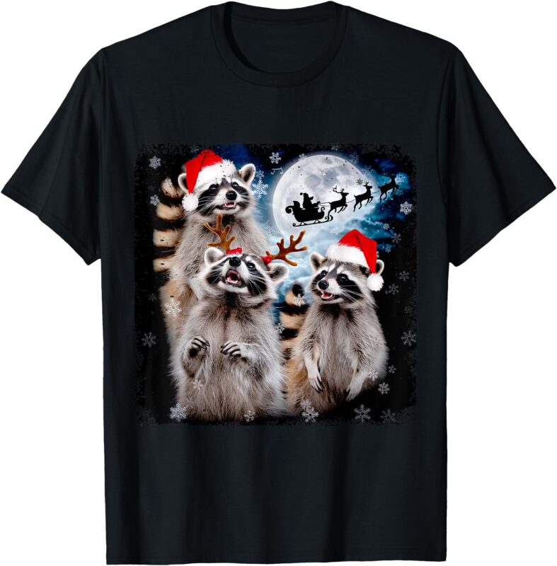 Funny Christmas Moon Howling Raccoon Xmas Men, Women, Kid T-Shirt