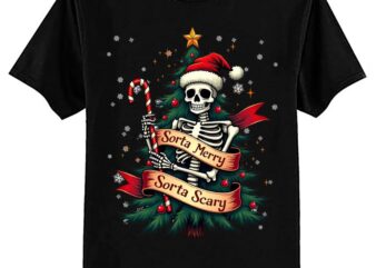 Funny Christmas Skeleton Sorta Merry Sorta Scary Feral Xmas T-Shirt ltsp