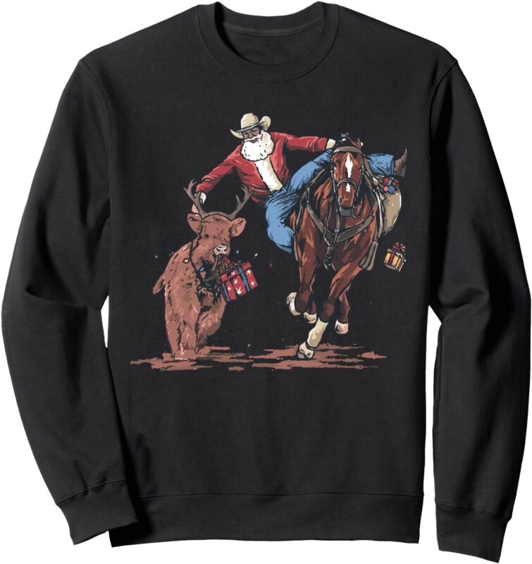 Funny Cowboy Santa Bulldogging Christmas Western Cowboy Xmas Sweatshirt