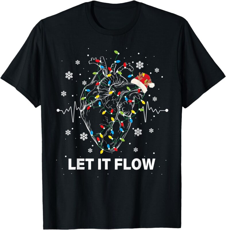 Funny Let It Flow Anatomy Heart Cardiac Nurse Santa Hat Xmas T-Shirt