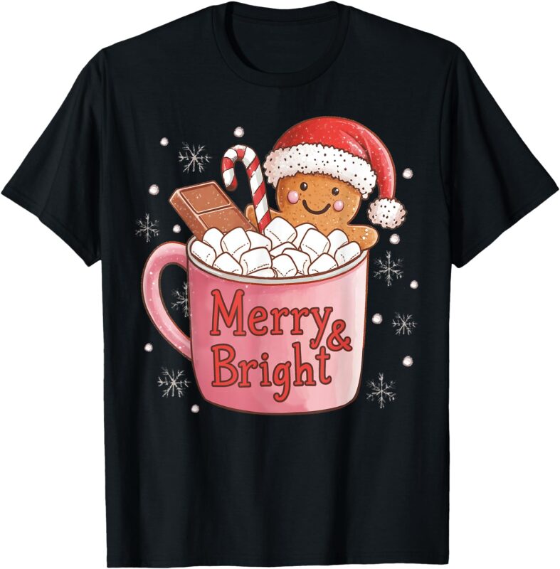 Funny Merry And Bright Christmas Gingerbread Man Hot Cocoa T-Shirt