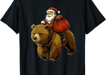 Funny Santa Bear Christmas Graphic Tee Kids Boys Men Xmas T-Shirt