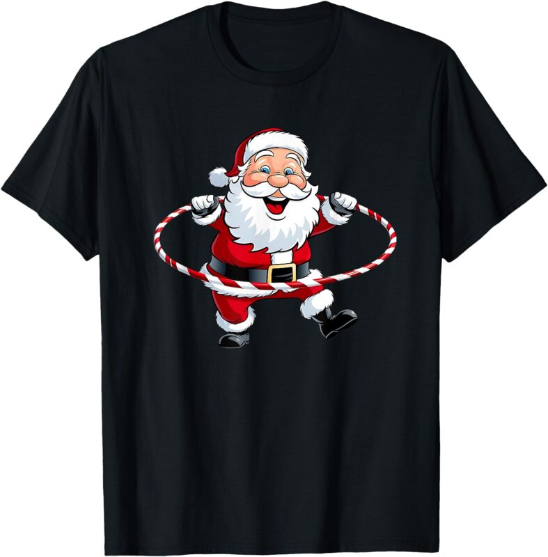 Funny Santa Claus Hula Hooping Exercise Merry Christmas Xmas T-Shirt