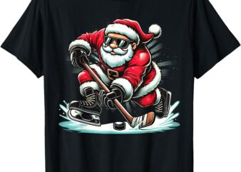 Funny Santa Playing Ice Hockey Lovers Boys Girls Christmas T-Shirt