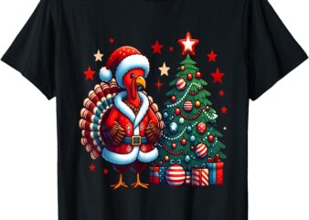 Funny Santa Turkey Christmas Thanksgiving Holiday T-Shirt