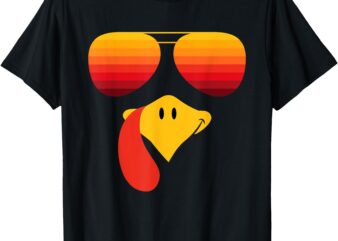 Funny Thanksgiving Turkey Face With Sunglasses For Boys Men T-Shirt