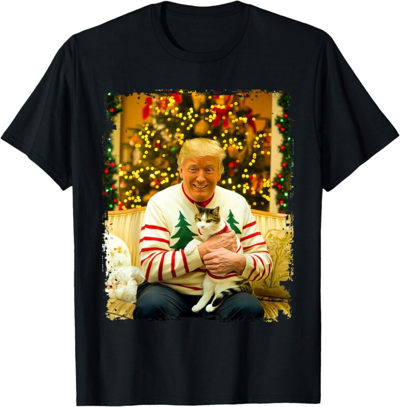 Funny Trump Christmas Sweater for Cat Lovers Xmas Pajamas T-Shirt